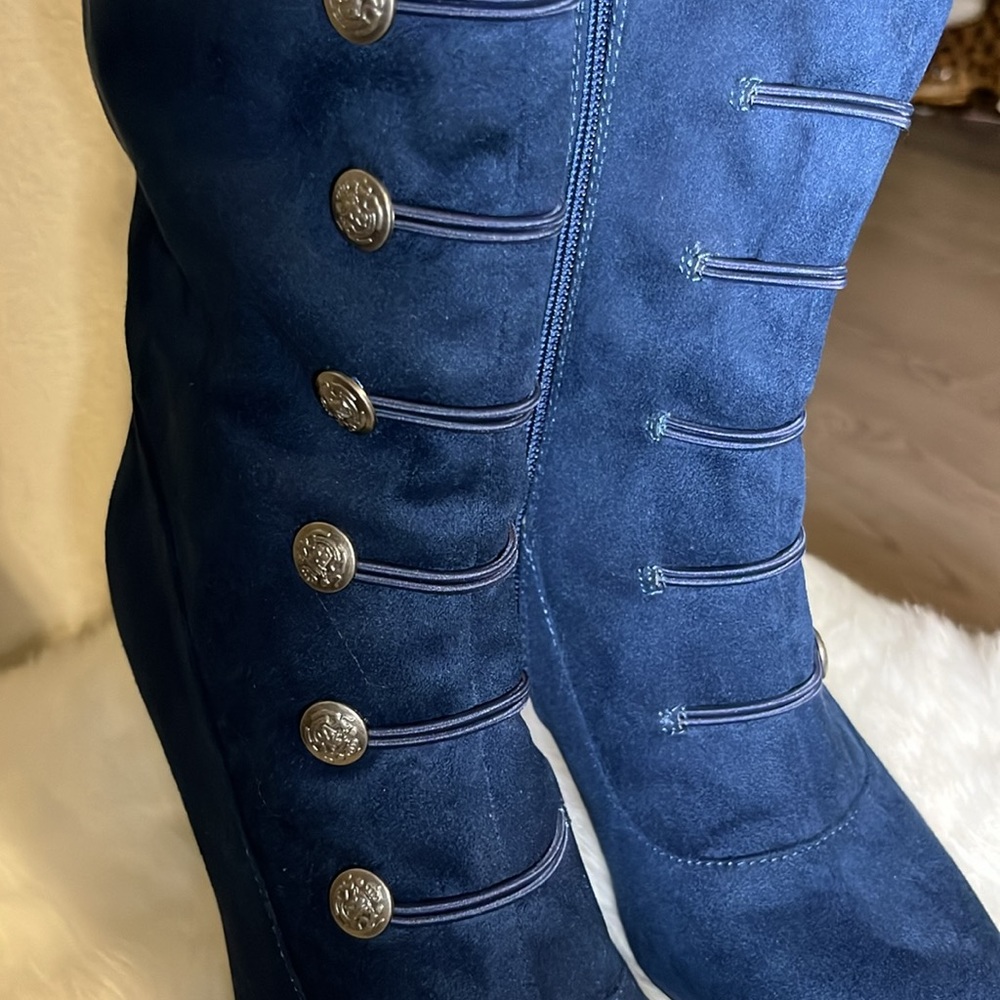 Rialto Navy Blue Suede Lace-Front Ankle Boots - Picture 6 of 6